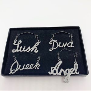 Pewter Wine Charms “Lush Diva Queen Angel”
